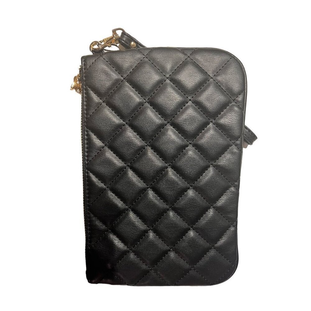 nwt black diMOND PATTERN CLUTCH PURSE WITH STRAP INSIDE POCKETS - Picture 3 of 8